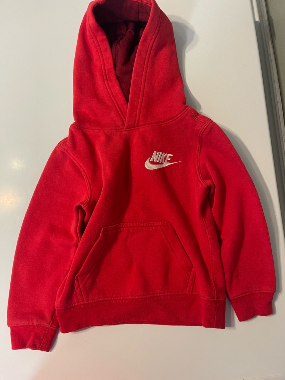 Nike Red Kids Hooded Sweatshirt with White Logo